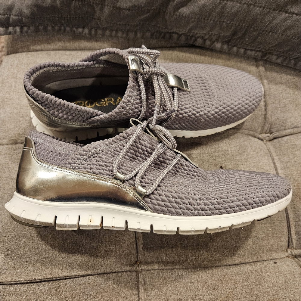 Cole Haan zero grand quilted stretch wingtip Oxford Lace Up sneaker gray silver